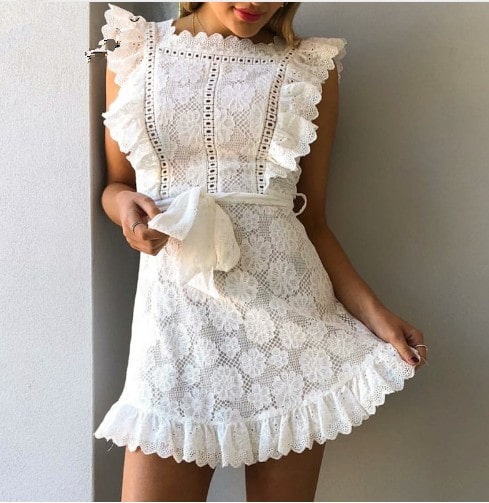 Robe Légère en Dentelle Blanche Décontractée