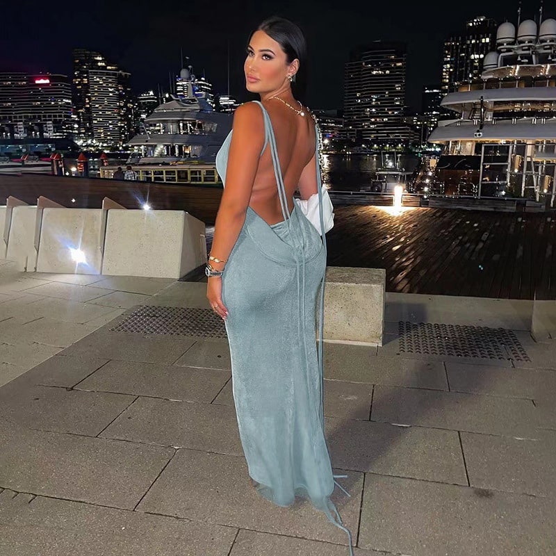 Robe Longue Dos Nu en Velours Bleue