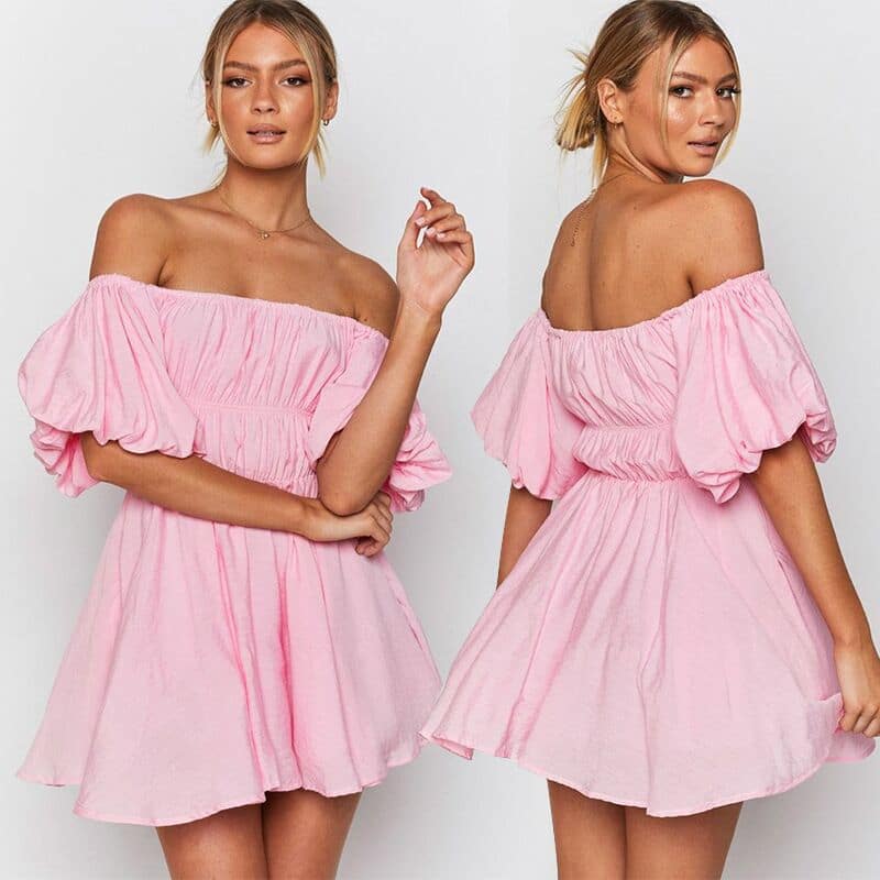 Robe Patineuse Rose à Manches Bouffantes – Image 5