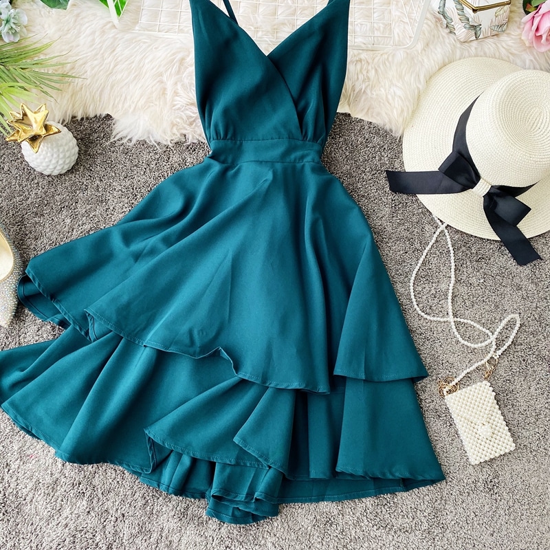 Robe Patineuse à Volants Bleu Canard – Image 4