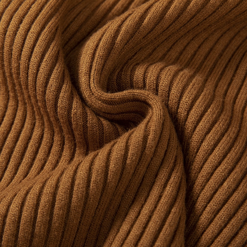 Robe Patineuse Côtelée Marron à Manches Longues