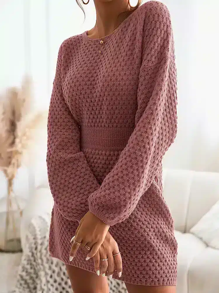 Robe Pull Rose en Tricot Nid D&rsquo;abeille