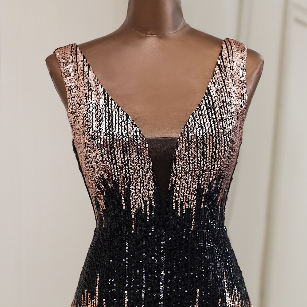 Robe Sirène de Soirée en Col en V Profond à Paillettes